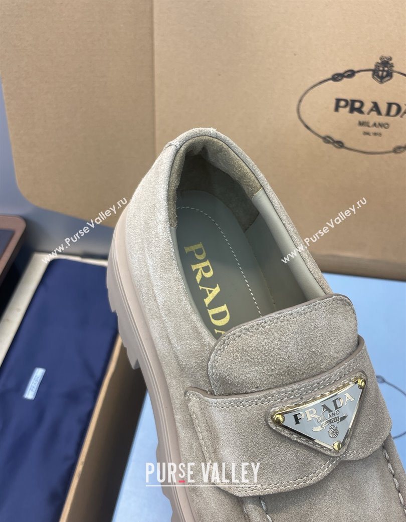 Prada Suede Platform Loafers 4.5cm Grey 2025 PR120604 (JC-251206022)