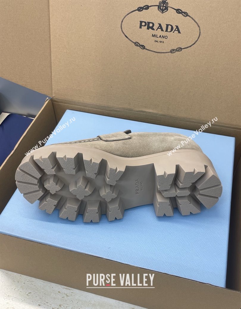 Prada Suede Platform Loafers 4.5cm Grey 2025 PR120604 (JC-251206022)