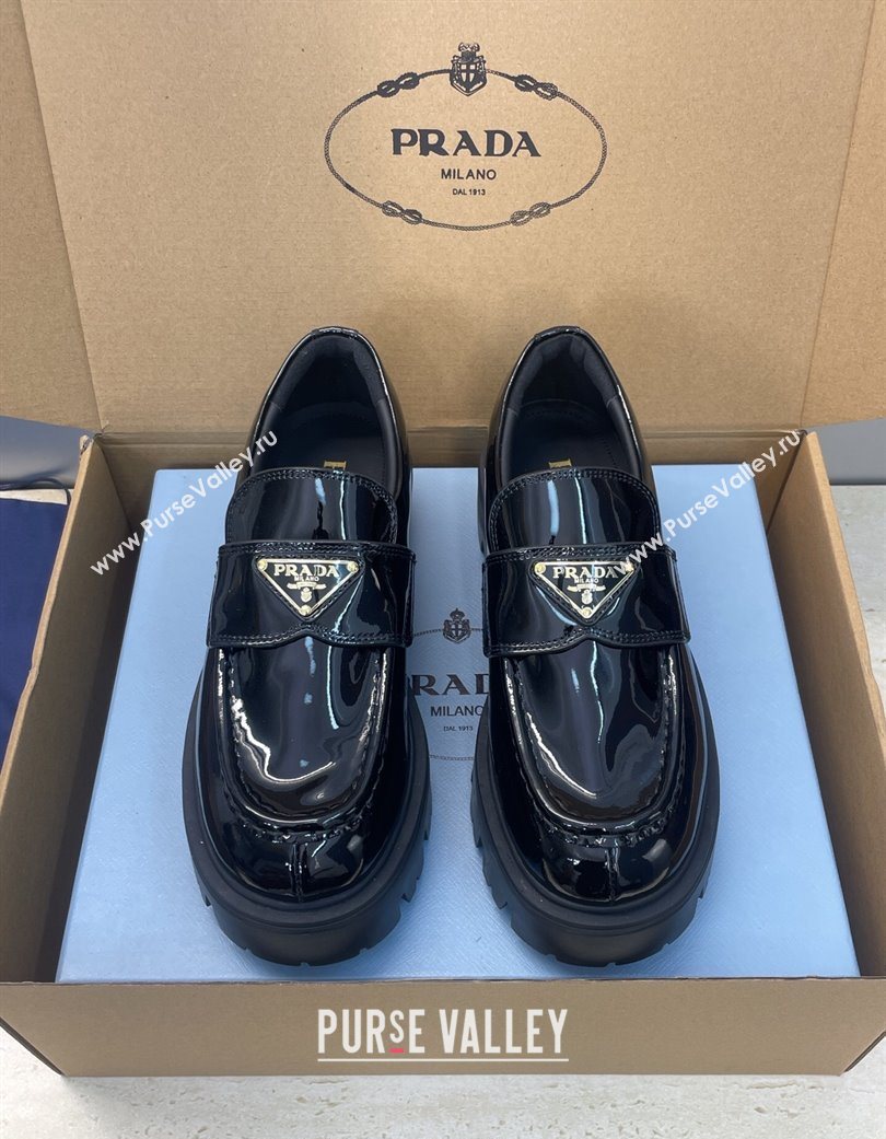 Prada Patent Leather Platform Loafers 4.5cm Black 2025 PR120604 (JC-251206023)