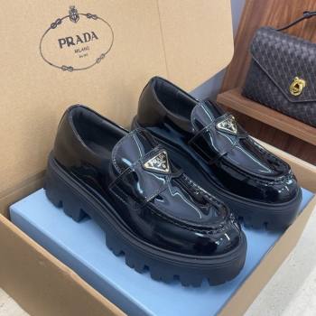 Prada Patent Leather Platform Loafers 4.5cm Black 2025 PR120604 (JC-251206023)