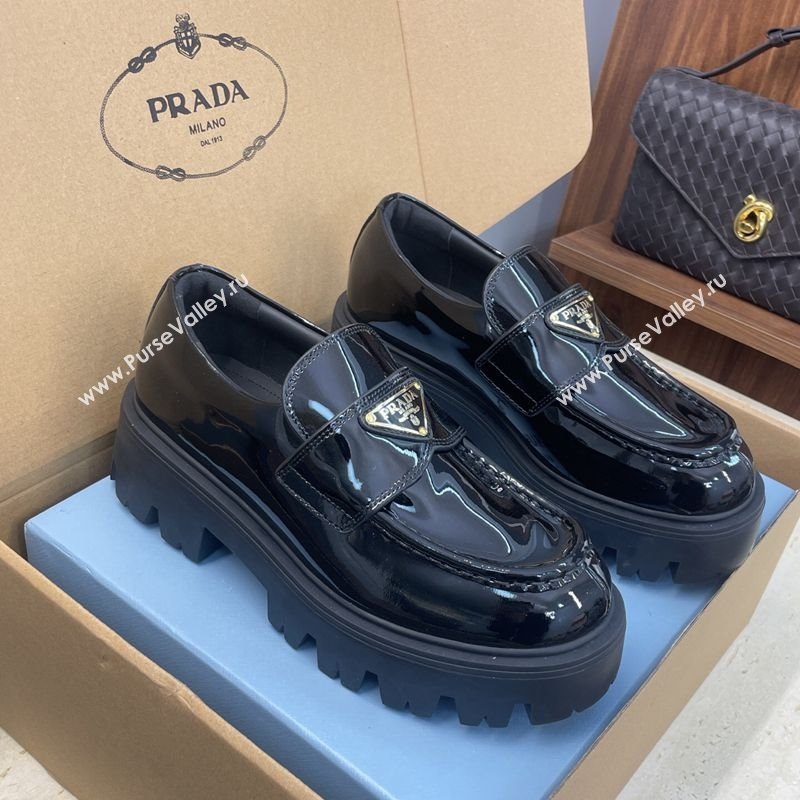 Prada Patent Leather Platform Loafers 4.5cm Black 2025 PR120604 (JC-251206023)
