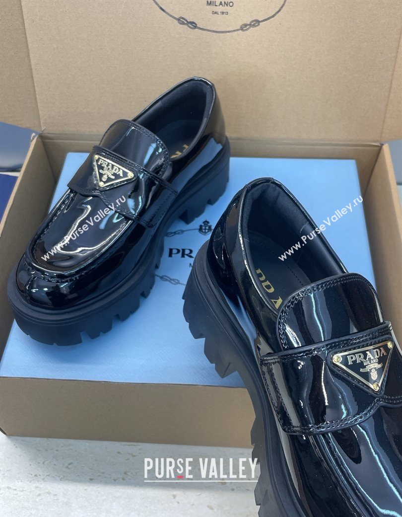 Prada Patent Leather Platform Loafers 4.5cm Black 2025 PR120604 (JC-251206023)