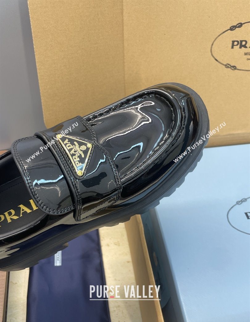 Prada Patent Leather Platform Loafers 4.5cm Black 2025 PR120604 (JC-251206023)