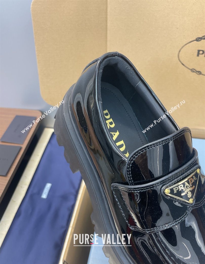 Prada Patent Leather Platform Loafers 4.5cm Black 2025 PR120604 (JC-251206023)