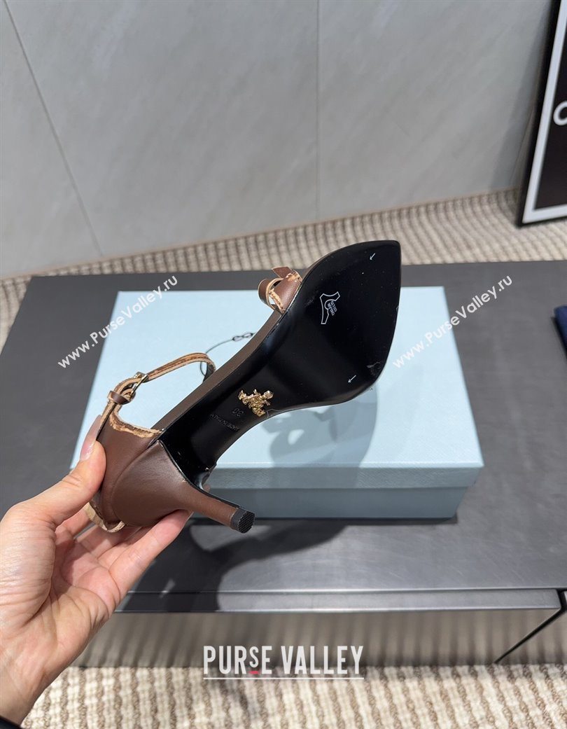 Prada Leather Bow Heel Sandals 8.5cm Brown 2025 1X196O (MD-251205001)