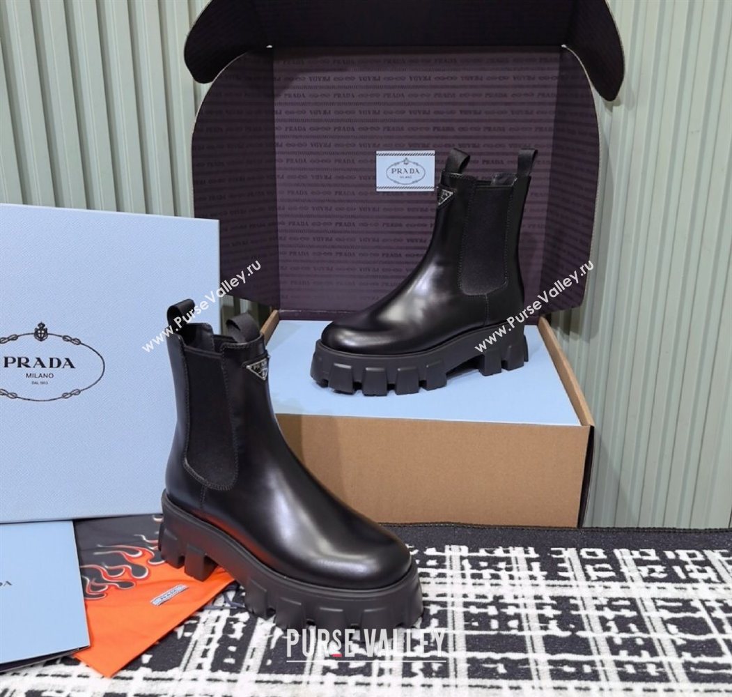 Prada Monolith brushed leather Chelsea boots Black 2025 1T256N (MD-251206044)