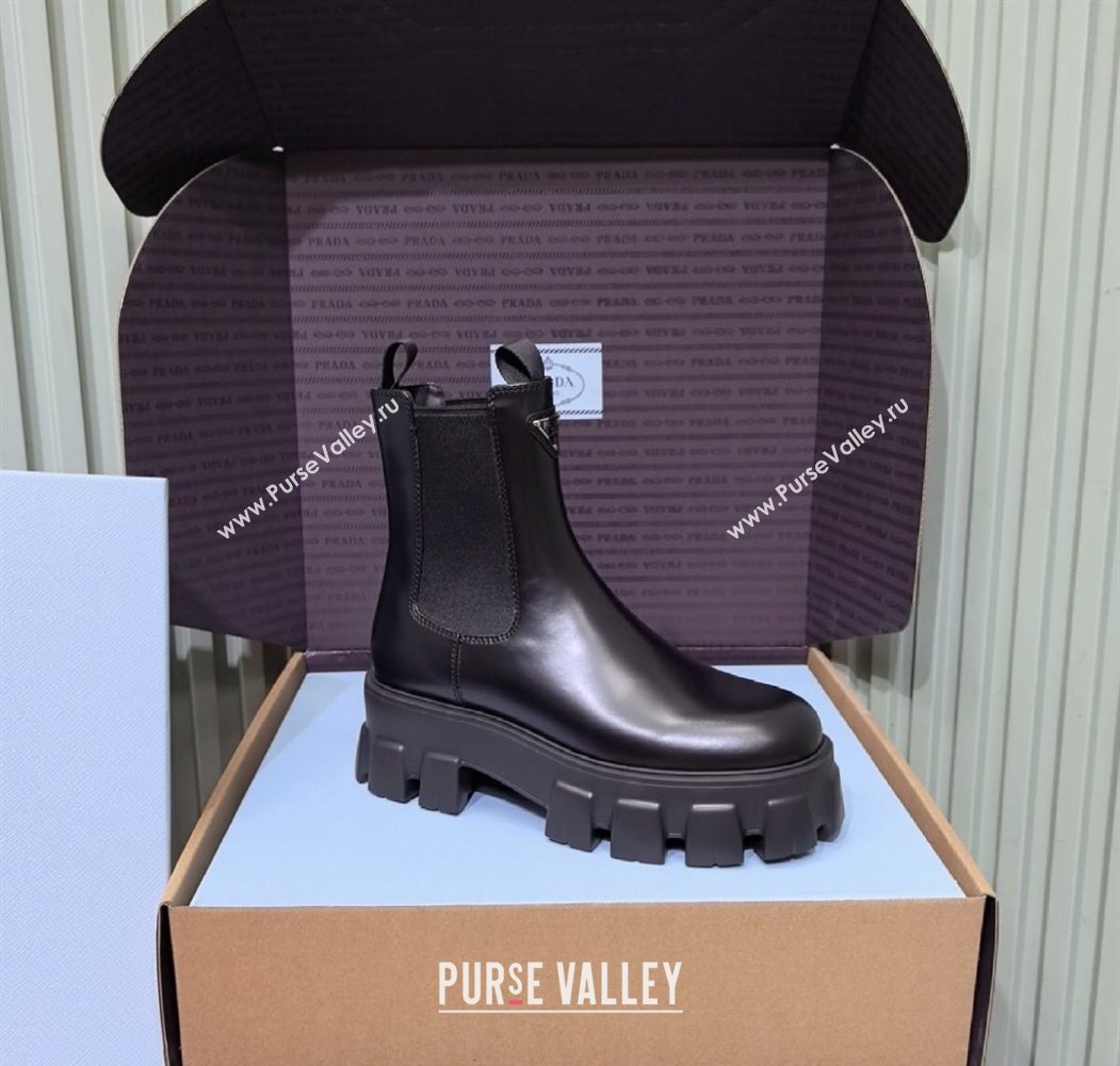 Prada Monolith brushed leather Chelsea boots Black 2025 1T256N (MD-251206044)