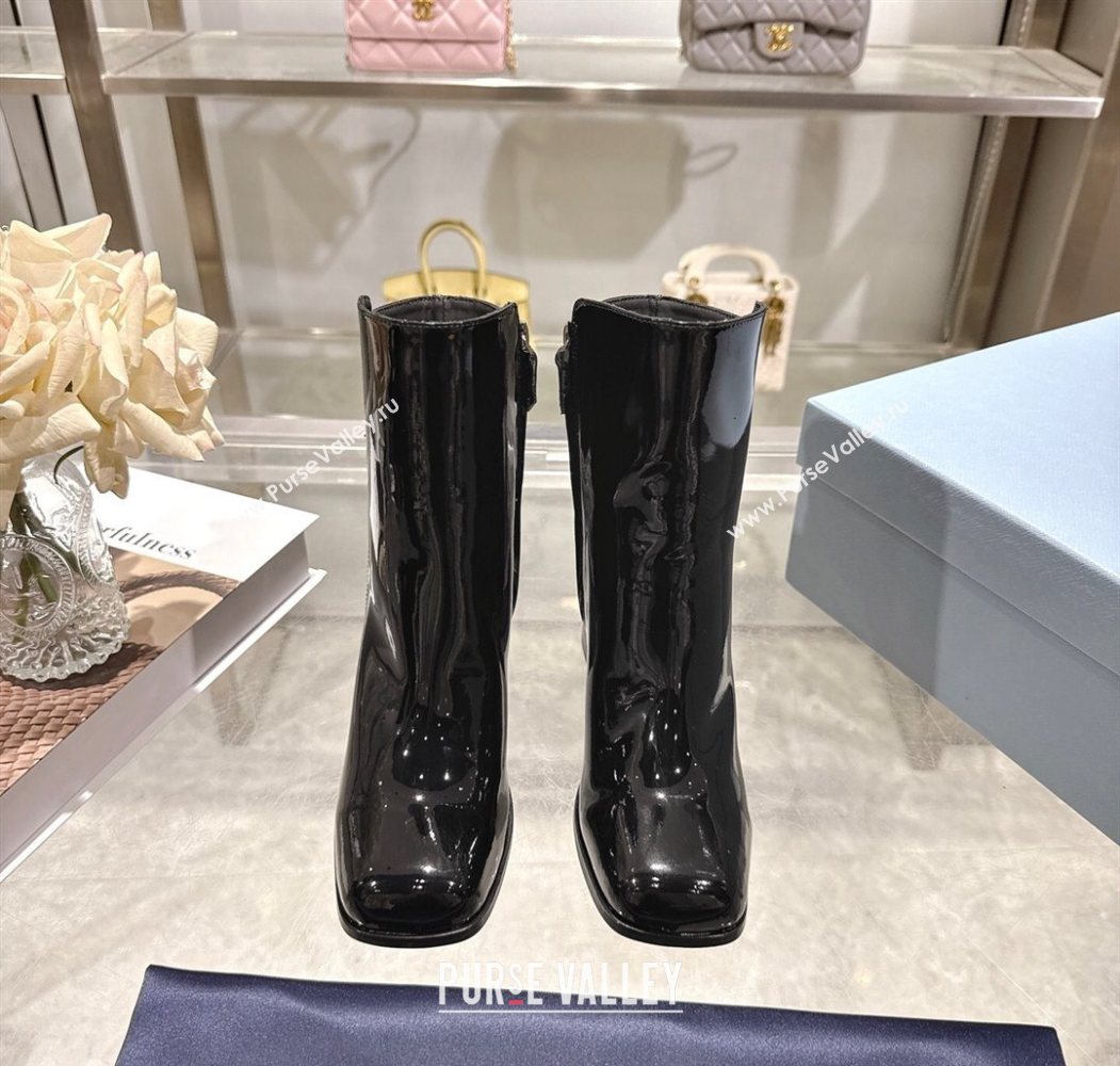 Prada Patent Leather Heel Ankle Boots 6.5cm with Buckle Black 2025 1206 (MD-251206036)