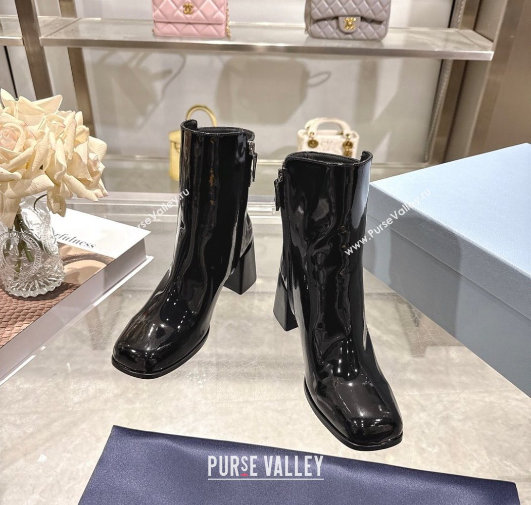 Prada Patent Leather Heel Ankle Boots 6.5cm with Buckle Black 2025 1206 (MD-251206036)