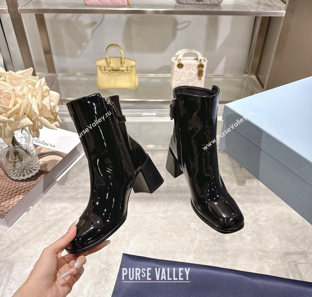 Prada Patent Leather Heel Ankle Boots 6.5cm with Buckle Black 2025 1206 (MD-251206036)