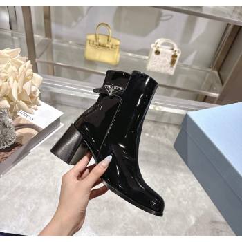 Prada Patent Leather Heel Ankle Boots 6.5cm with Buckle Black 2025 1206 (MD-251206036)