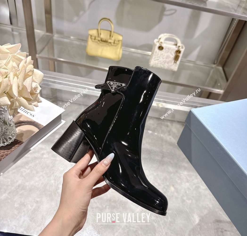 Prada Patent Leather Heel Ankle Boots 6.5cm with Buckle Black 2025 1206 (MD-251206036)