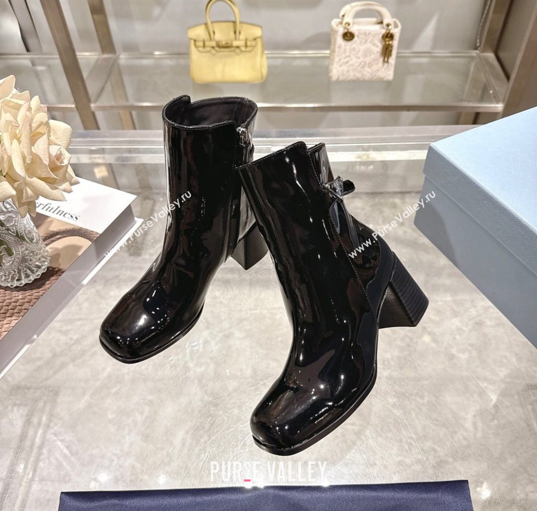 Prada Patent Leather Heel Ankle Boots 6.5cm with Buckle Black 2025 1206 (MD-251206036)