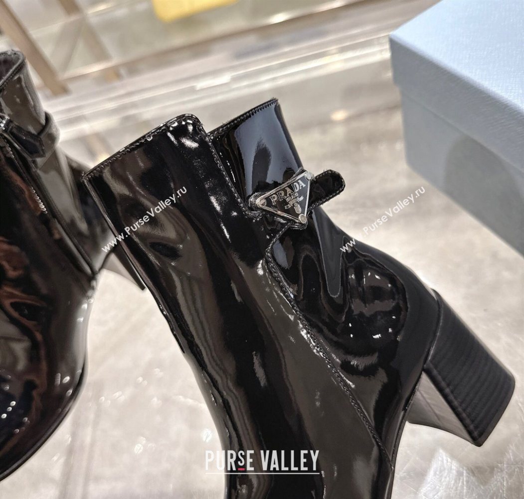 Prada Patent Leather Heel Ankle Boots 6.5cm with Buckle Black 2025 1206 (MD-251206036)