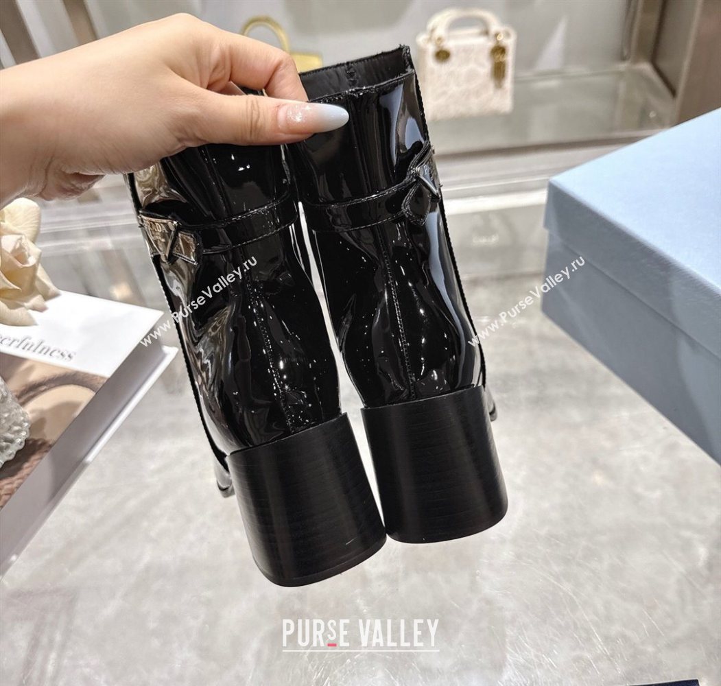 Prada Patent Leather Heel Ankle Boots 6.5cm with Buckle Black 2025 1206 (MD-251206036)