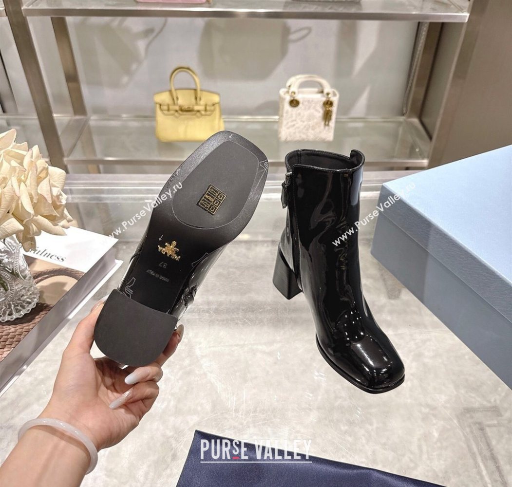Prada Patent Leather Heel Ankle Boots 6.5cm with Buckle Black 2025 1206 (MD-251206036)
