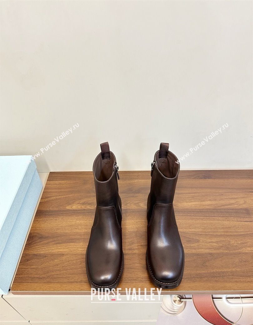 Prada Calf Leather Flat Ankle Boots Brown 2025 PR120606 (MD-251206037)
