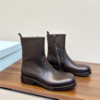 Prada Calf Leather Flat Ankle Boots Brown 2025 PR120606 (MD-251206037)