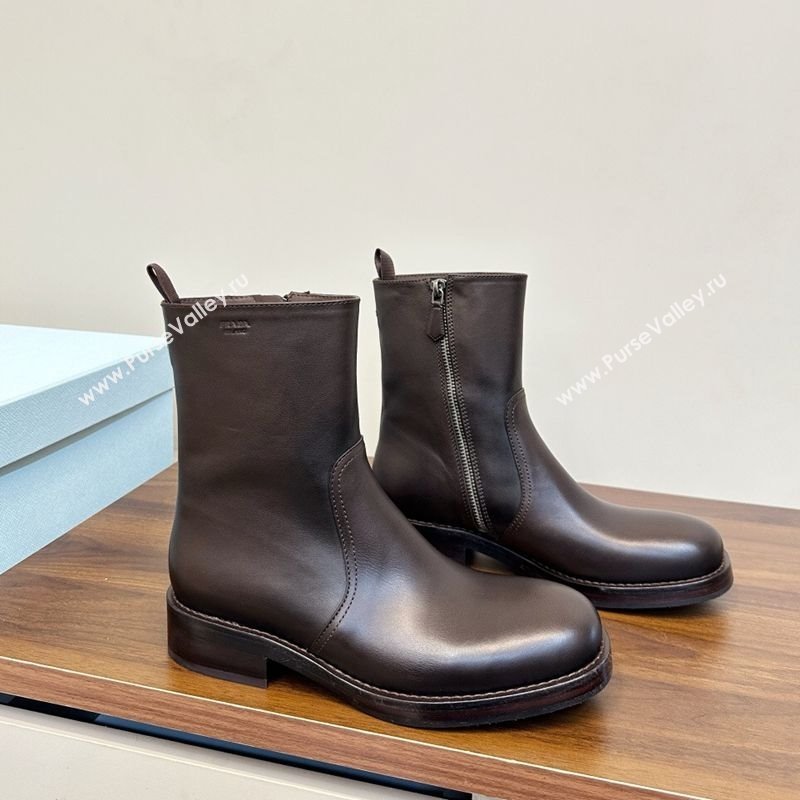 Prada Calf Leather Flat Ankle Boots Brown 2025 PR120606 (MD-251206037)