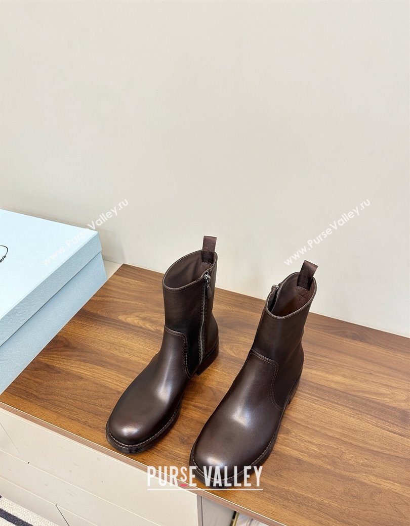 Prada Calf Leather Flat Ankle Boots Brown 2025 PR120606 (MD-251206037)