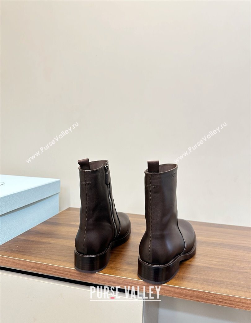 Prada Calf Leather Flat Ankle Boots Brown 2025 PR120606 (MD-251206037)
