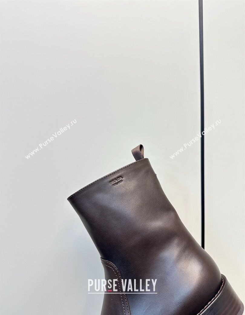 Prada Calf Leather Flat Ankle Boots Brown 2025 PR120606 (MD-251206037)