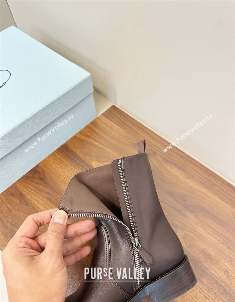 Prada Calf Leather Flat Ankle Boots Brown 2025 PR120606 (MD-251206037)