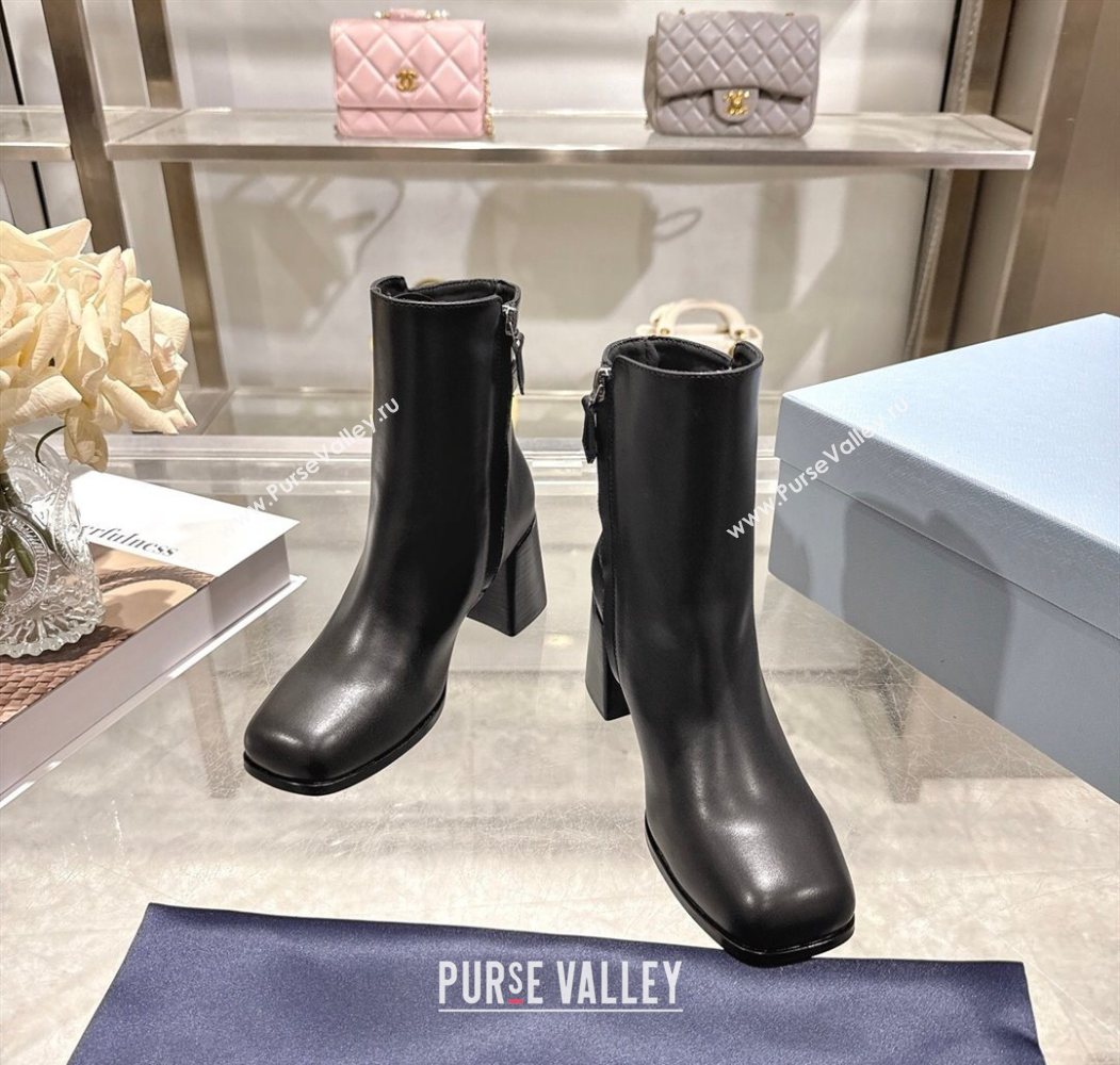Prada Calf Leather Heel Ankle Boots 6.5cm with Buckle Black 2025 1206 (MD-251206035)