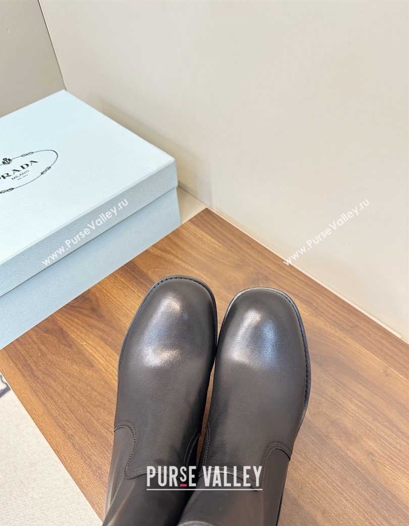 Prada Calf Leather Flat Ankle Boots Black 2025 PR120606 (MD-251206038)
