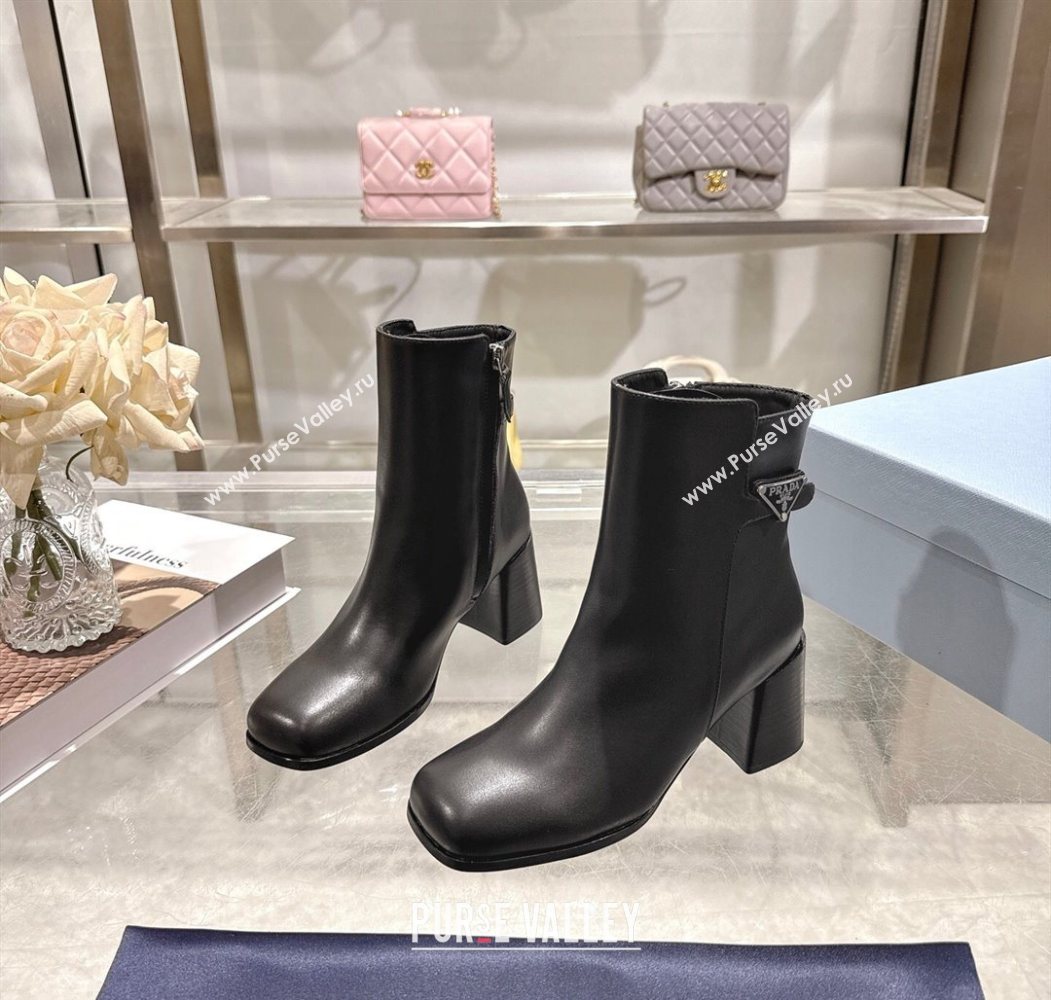 Prada Calf Leather Heel Ankle Boots 6.5cm with Buckle Black 2025 1206 (MD-251206035)
