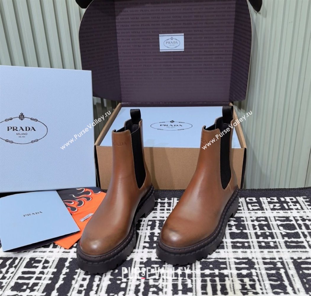 Prada Double Chocolate Calf Leather Chelsea Boots 5cm Brown2 2025 1T744N (MD-251206039)