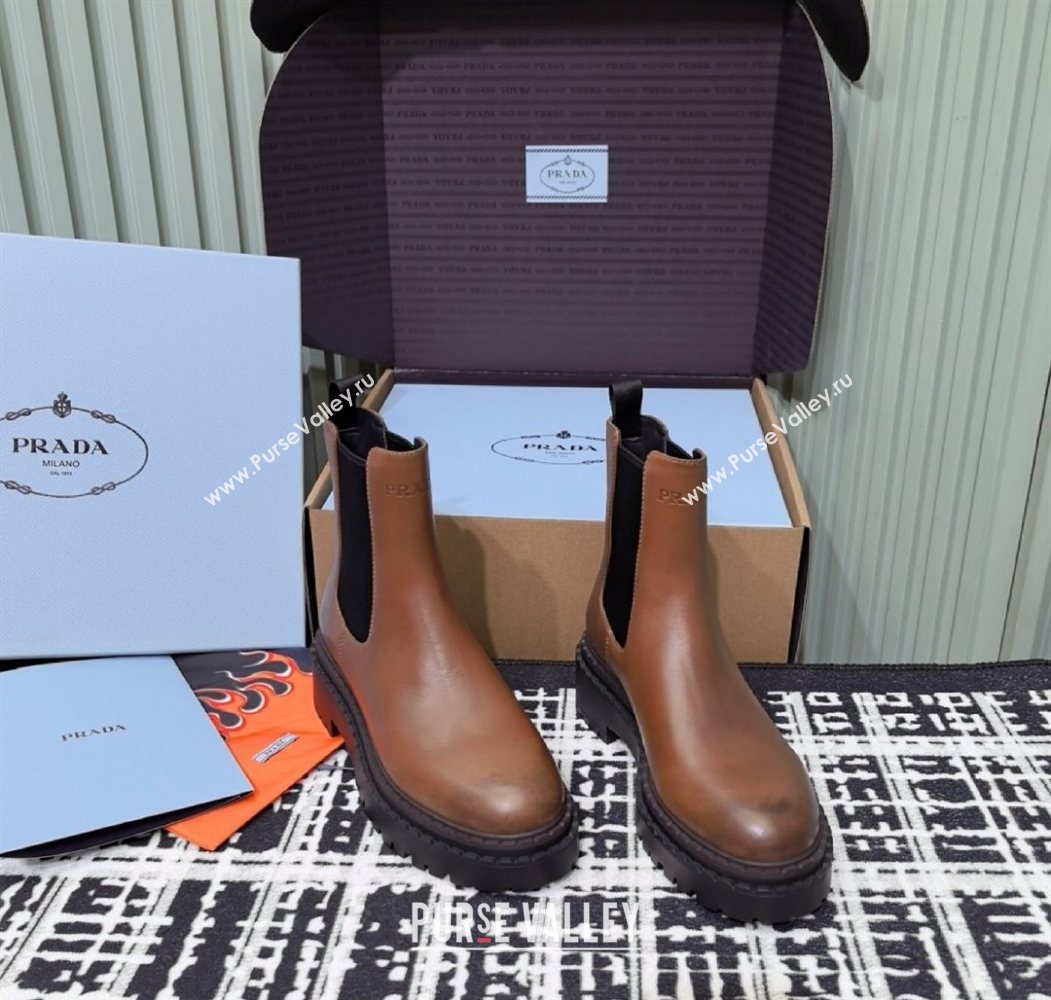 Prada Double Chocolate Calf Leather Chelsea Boots 5cm Brown2 2025 1T744N (MD-251206039)
