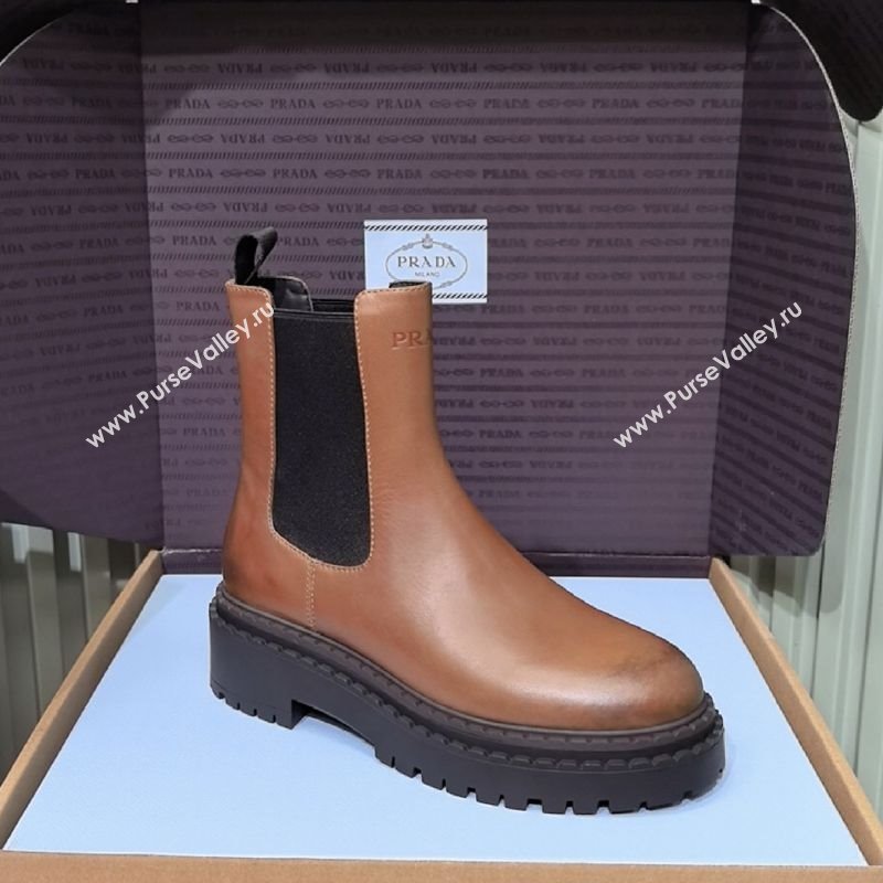 Prada Double Chocolate Calf Leather Chelsea Boots 5cm Brown2 2025 1T744N (MD-251206039)