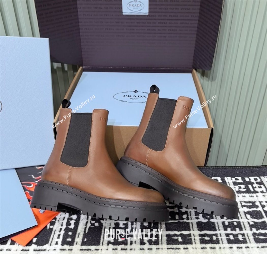 Prada Double Chocolate Calf Leather Chelsea Boots 5cm Brown2 2025 1T744N (MD-251206039)