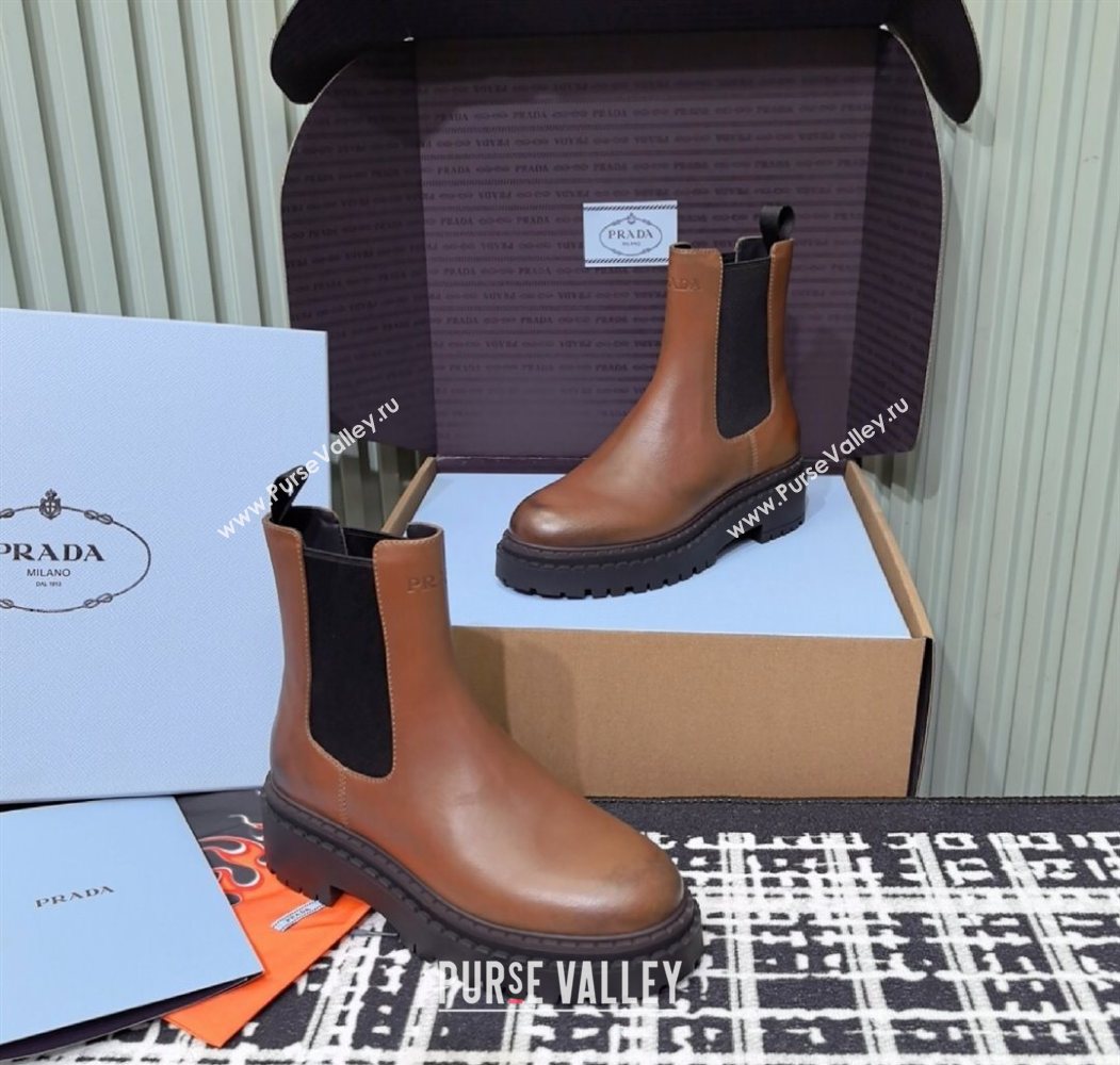 Prada Double Chocolate Calf Leather Chelsea Boots 5cm Brown2 2025 1T744N (MD-251206039)