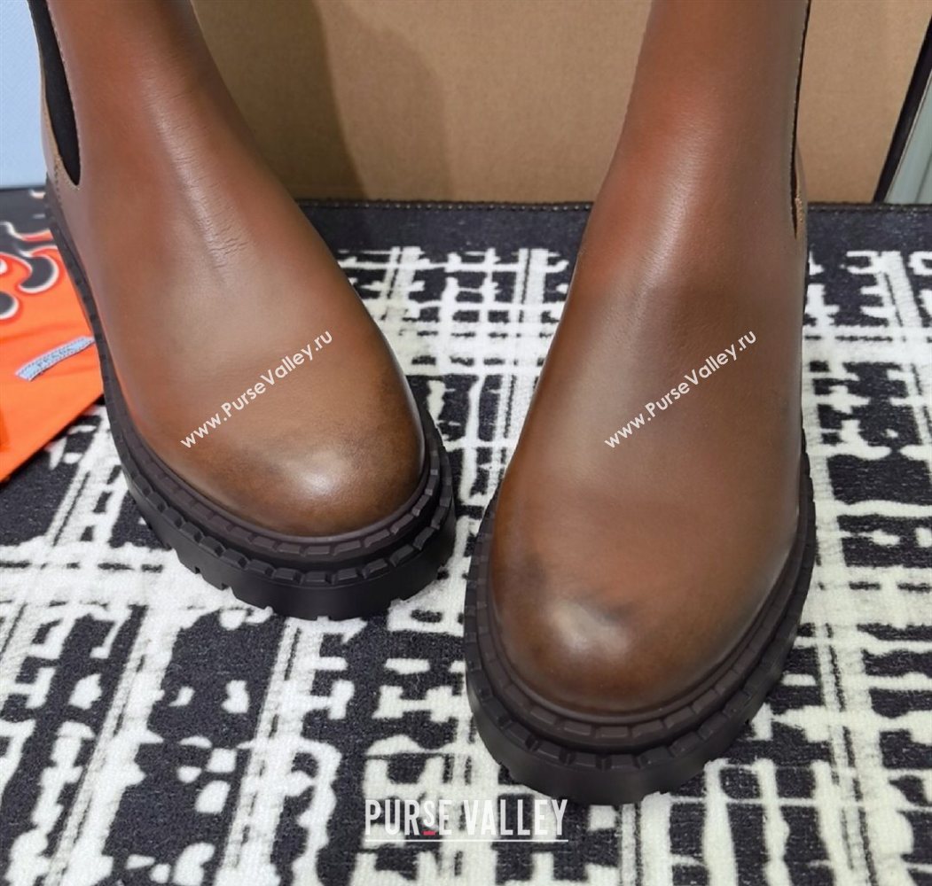 Prada Double Chocolate Calf Leather Chelsea Boots 5cm Brown2 2025 1T744N (MD-251206039)