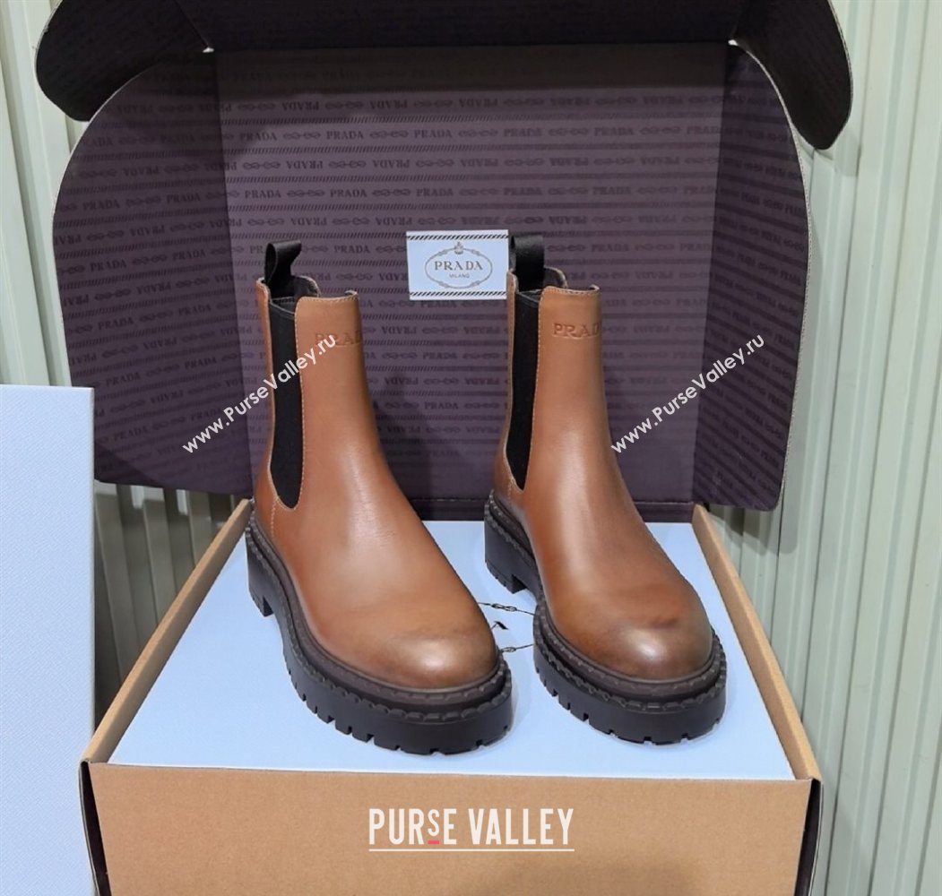 Prada Double Chocolate Calf Leather Chelsea Boots 5cm Brown2 2025 1T744N (MD-251206039)