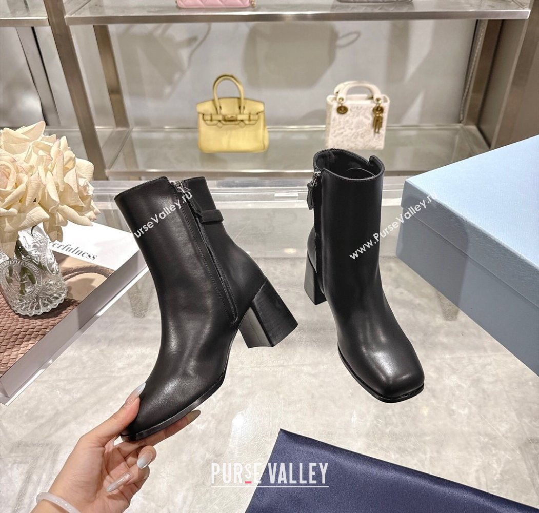 Prada Calf Leather Heel Ankle Boots 6.5cm with Buckle Black 2025 1206 (MD-251206035)