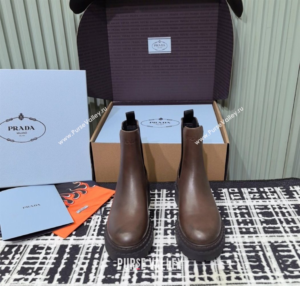 Prada Double Chocolate Calf Leather Chelsea Boots 5cm Dark Brown 2025 1T744N (MD-251206040)