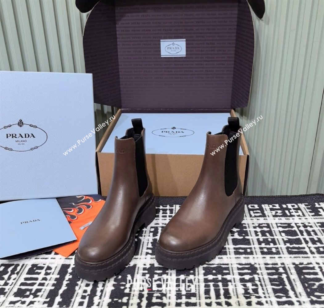 Prada Double Chocolate Calf Leather Chelsea Boots 5cm Dark Brown 2025 1T744N (MD-251206040)