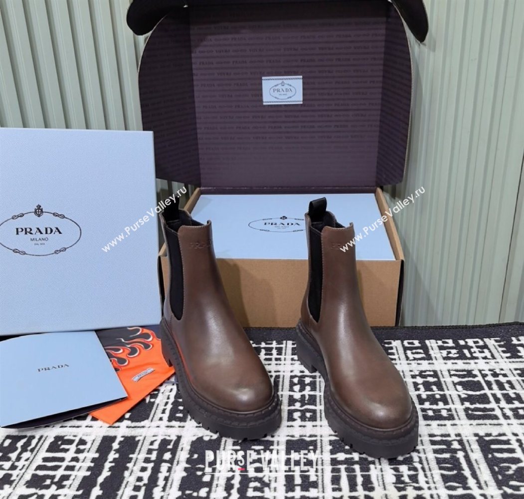 Prada Double Chocolate Calf Leather Chelsea Boots 5cm Dark Brown 2025 1T744N (MD-251206040)