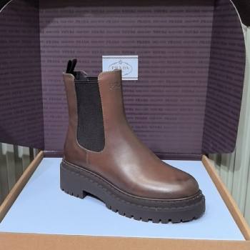 Prada Double Chocolate Calf Leather Chelsea Boots 5cm Dark Brown 2025 1T744N (MD-251206040)