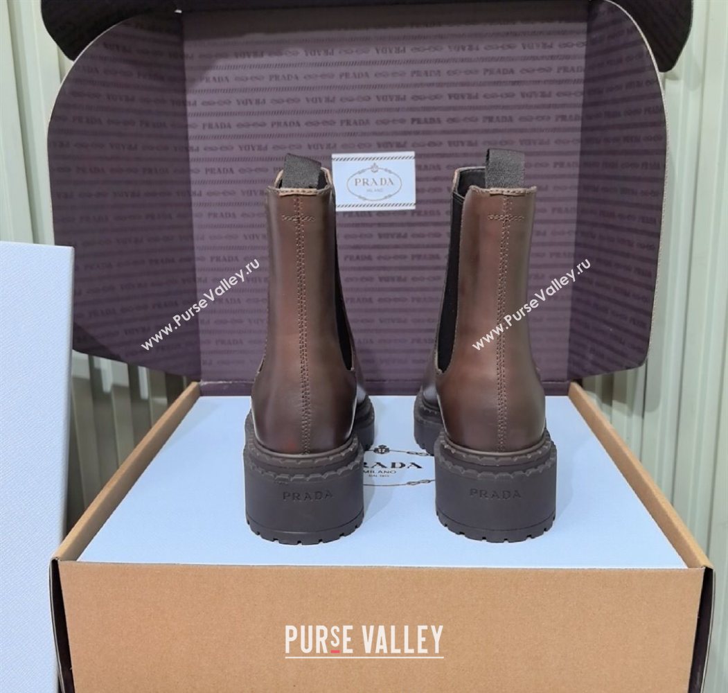 Prada Double Chocolate Calf Leather Chelsea Boots 5cm Dark Brown 2025 1T744N (MD-251206040)
