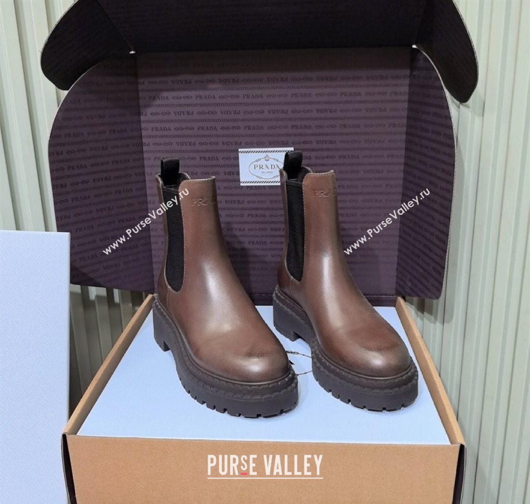 Prada Double Chocolate Calf Leather Chelsea Boots 5cm Dark Brown 2025 1T744N (MD-251206040)