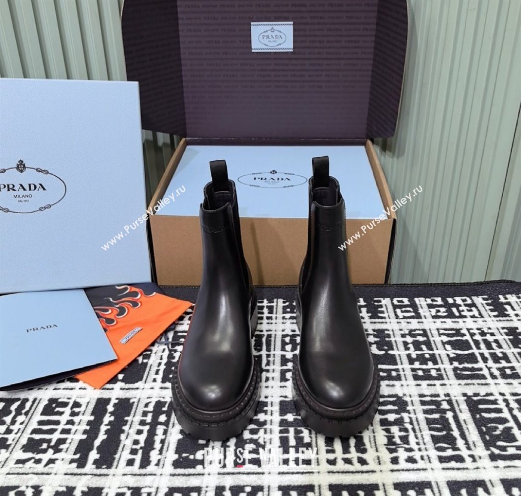 Prada Double Chocolate Calf Leather Chelsea Boots 5cm Black 2025 1T744N (MD-251206041)