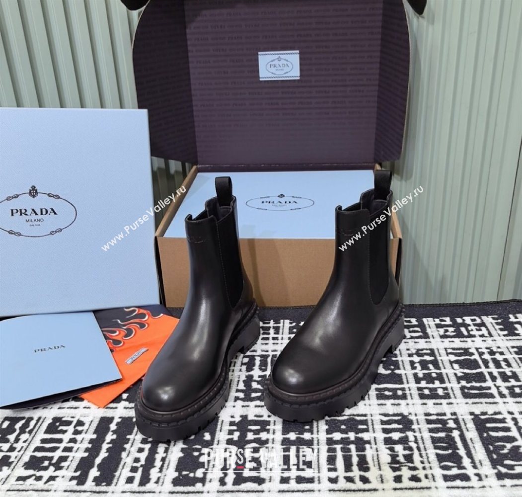 Prada Double Chocolate Calf Leather Chelsea Boots 5cm Black 2025 1T744N (MD-251206041)