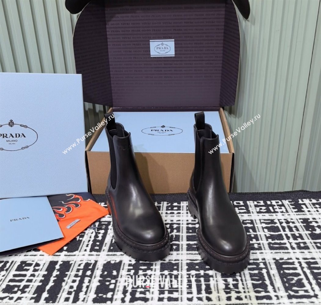 Prada Double Chocolate Calf Leather Chelsea Boots 5cm Black 2025 1T744N (MD-251206041)