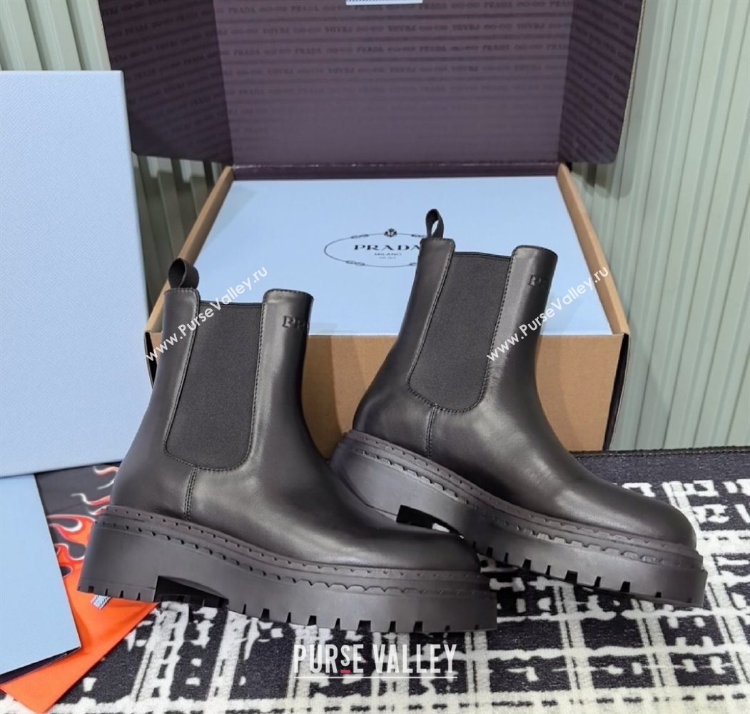 Prada Double Chocolate Calf Leather Chelsea Boots 5cm Black 2025 1T744N (MD-251206041)