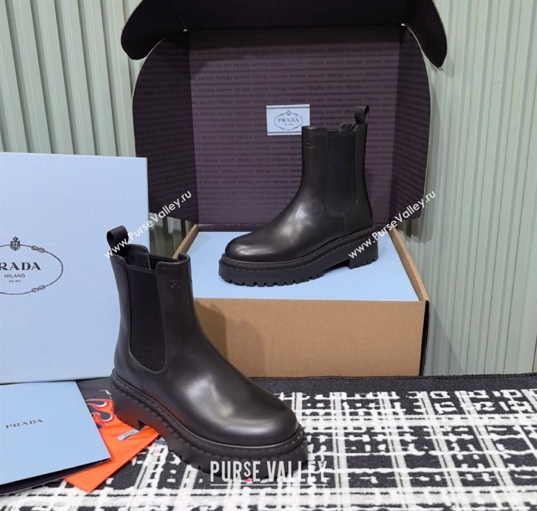 Prada Double Chocolate Calf Leather Chelsea Boots 5cm Black 2025 1T744N (MD-251206041)