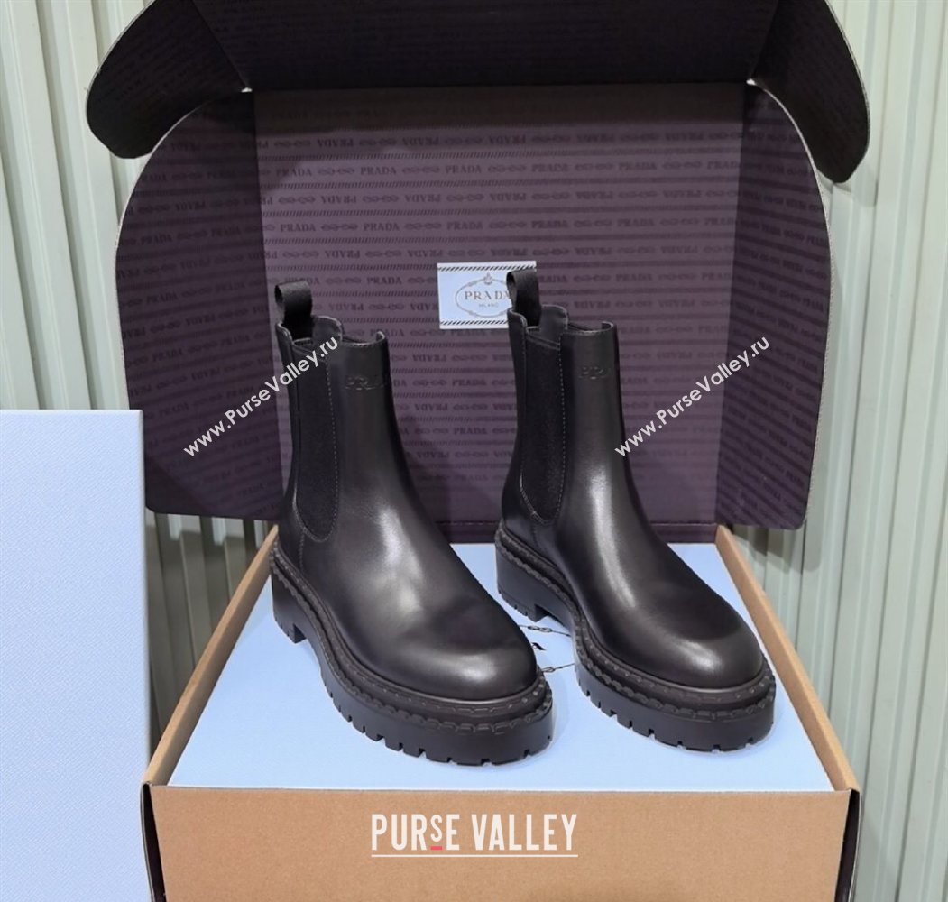 Prada Double Chocolate Calf Leather Chelsea Boots 5cm Black 2025 1T744N (MD-251206041)